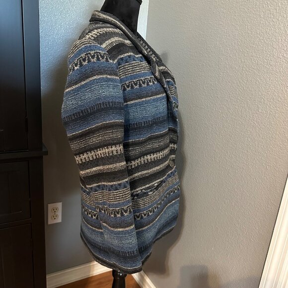 Vintage Sarah Morgan Blazer Jacket Womens M Blue Black Striped Wool Blend Retro - Picture 5 of 7